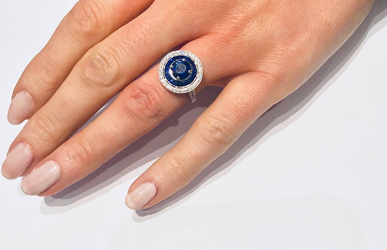 Art Deco Victorine Ring Sapphires and Diamonds For Sale