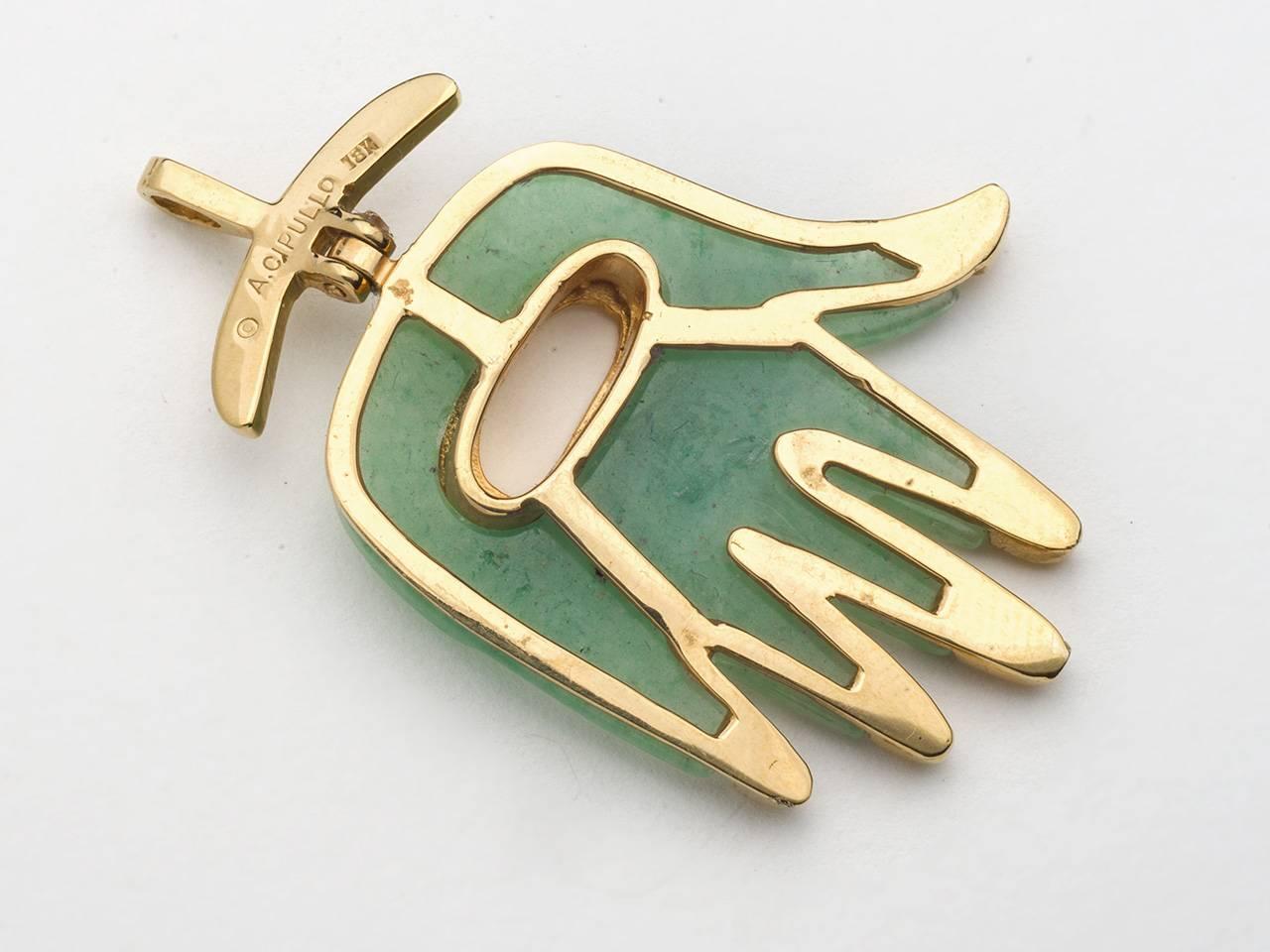 Aldo Cipullo Jade-Gold-Hamsa-Anhänger für Damen oder Herren