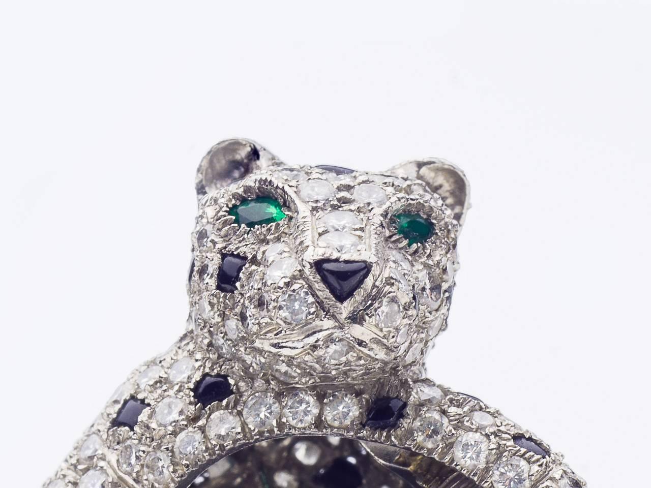 Women's Cartier Paris Diamond, Onyx, and Emerald Panthere Ring