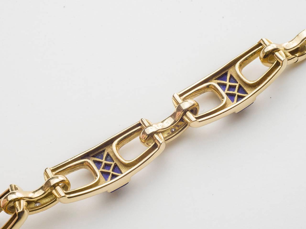 1970s Van Cleef & Arpels Lapis Lazuli Diamond Gold Link Bracelet In Excellent Condition In San Antonio, TX