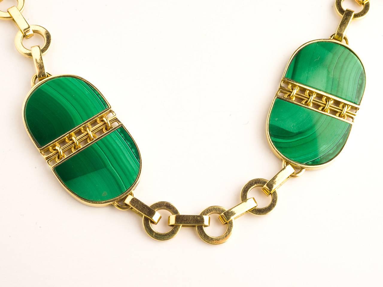 Malachite Gold Chain Necklace In Excellent Condition In San Antonio, TX