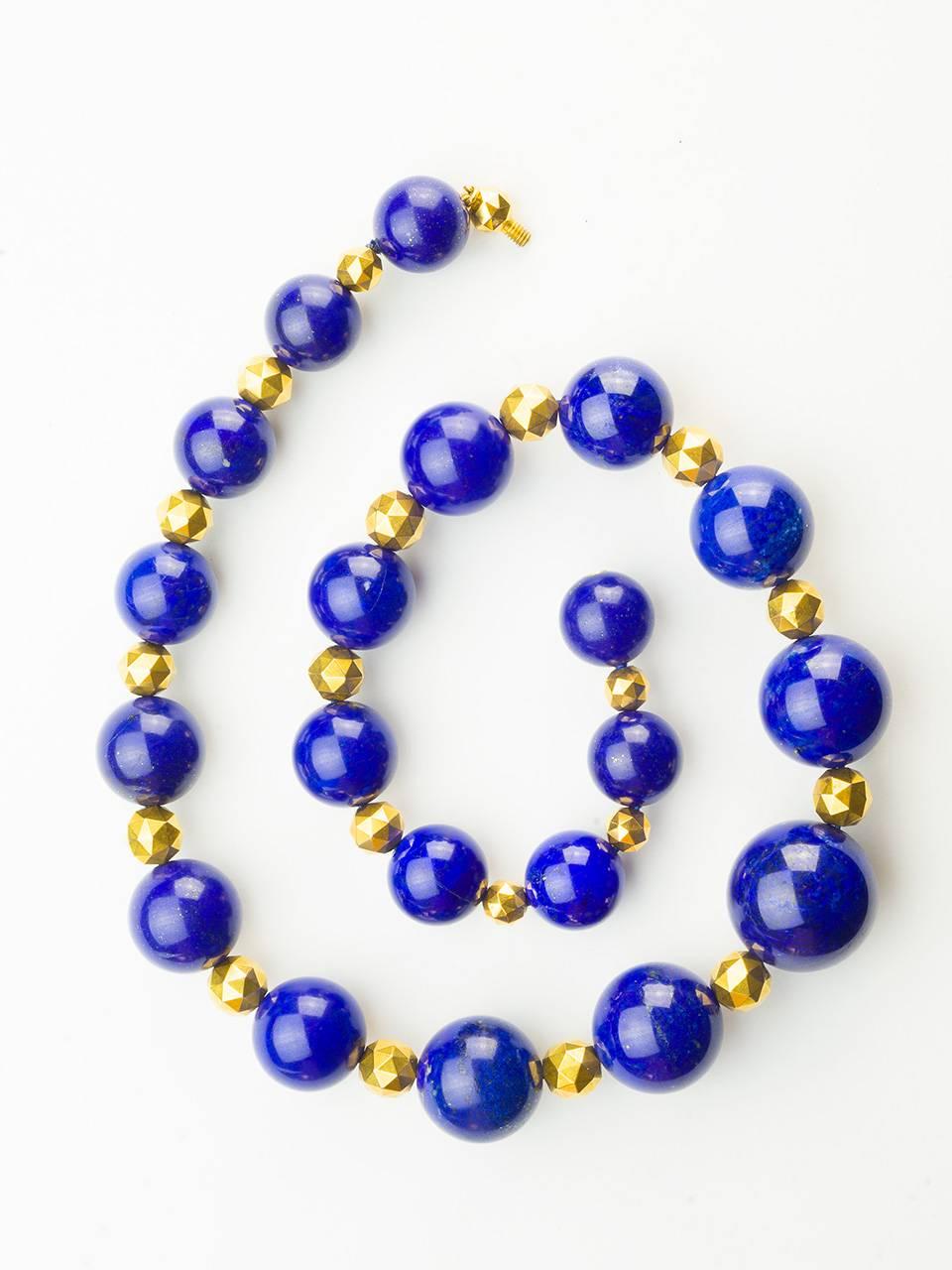 Carvin French Lapis Bead Necklace In Excellent Condition In San Antonio, TX
