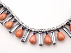 Coral Diamond Aquamarine Sapphire Fringe Collar Necklace