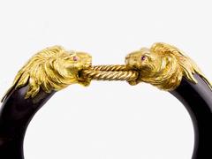 1970s Gay Freres Paris Ruby Gold Horn Bangle Bracelet