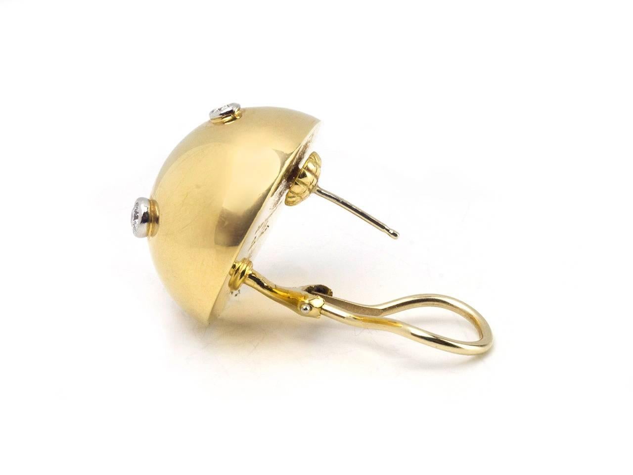 18k gold sphere Earclips studded with bezel-set diamonds. Signed Paloma Picasso Tiffany 18kt Plat.