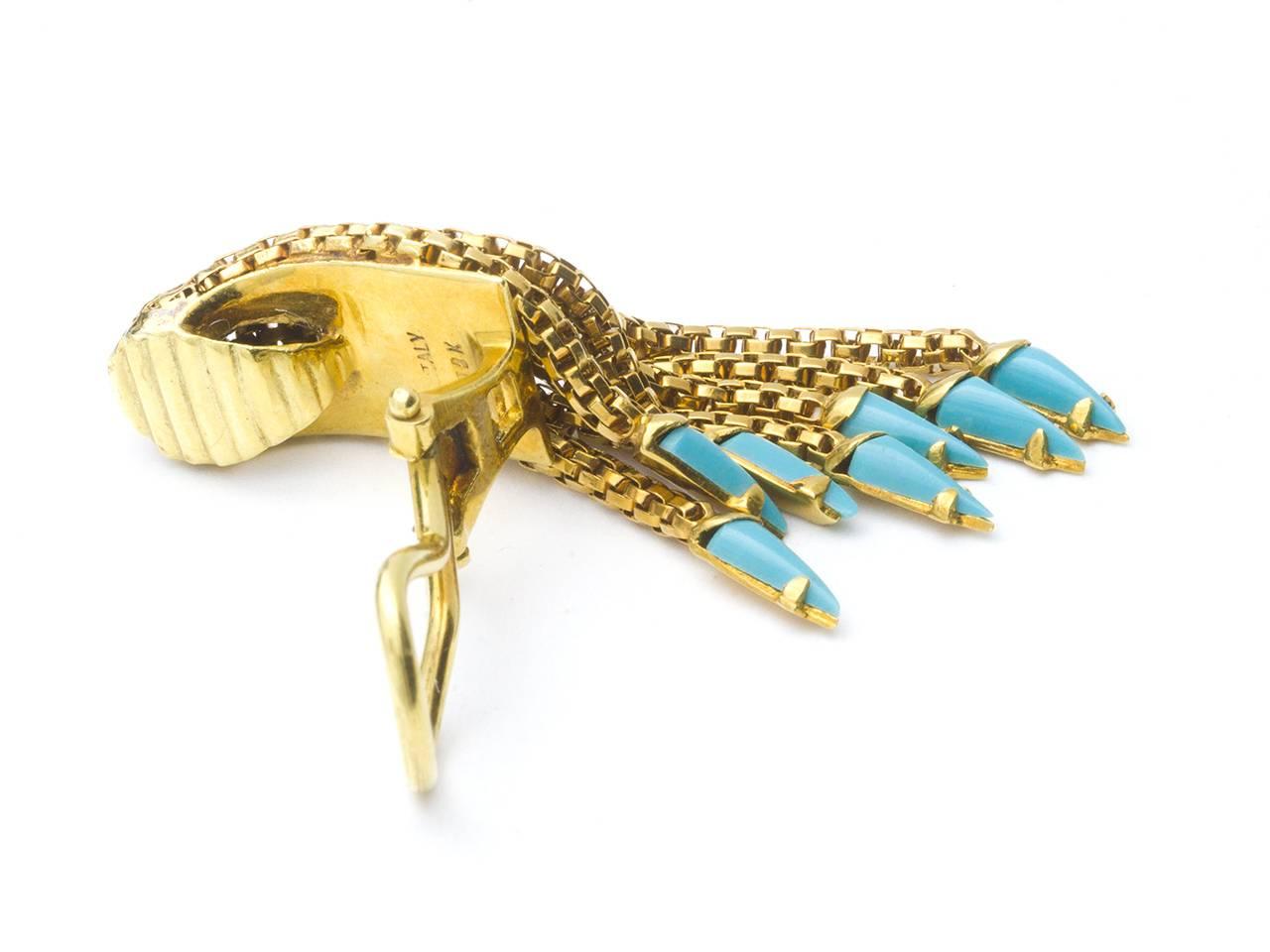 Bead Turquoise and Gold Fringe Earpendants