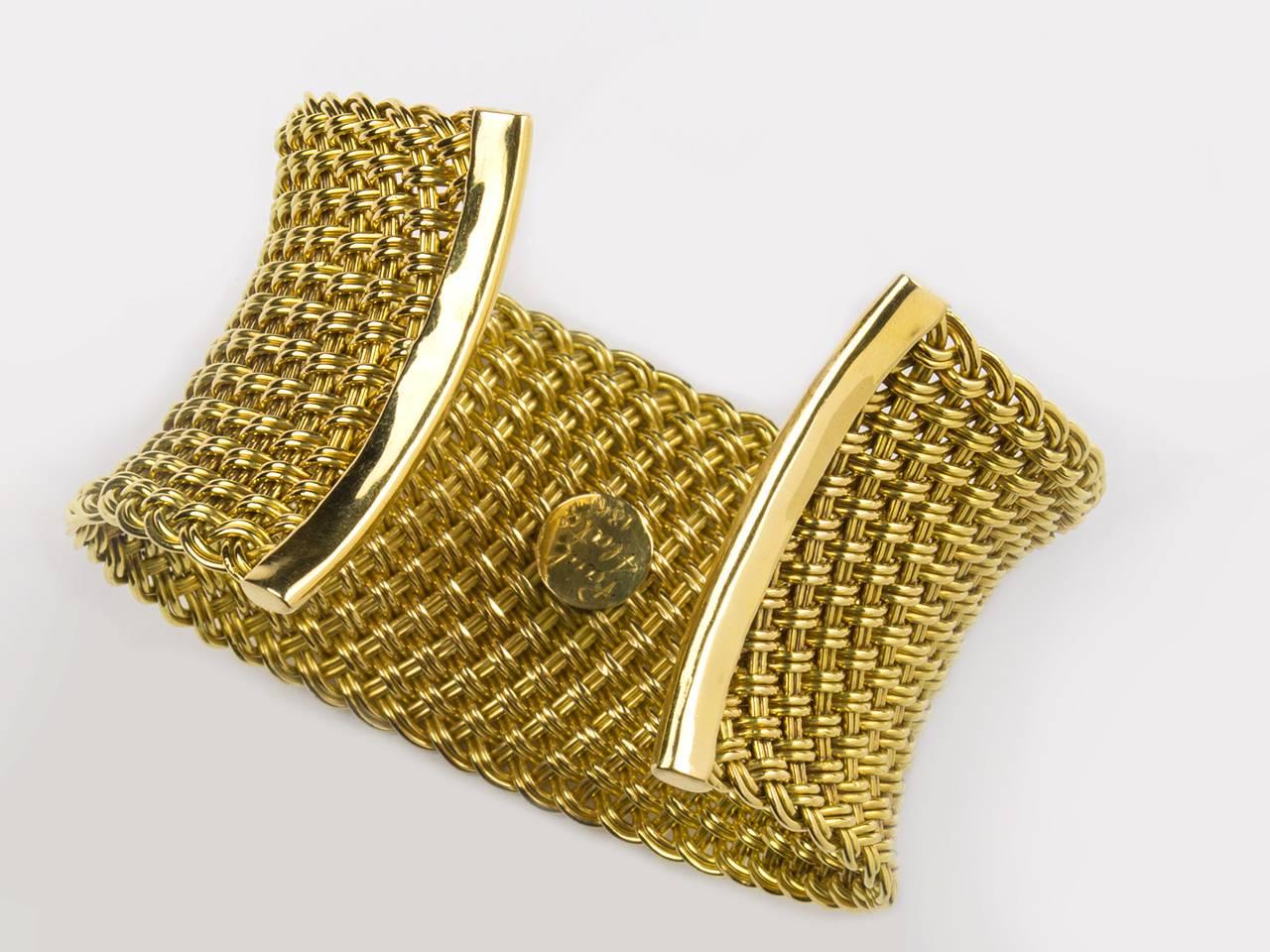 Paul Flato Chic Woven Gold Cuff Bracelet In Excellent Condition In San Antonio, TX