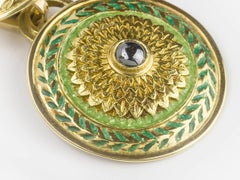 Jackie Collins Estate Large Hematite Enamel Gold Ear Pendants