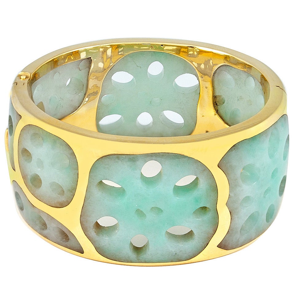 Tiffany & Co. Lotus Root Jade Gold Cuff by Angela Cummings