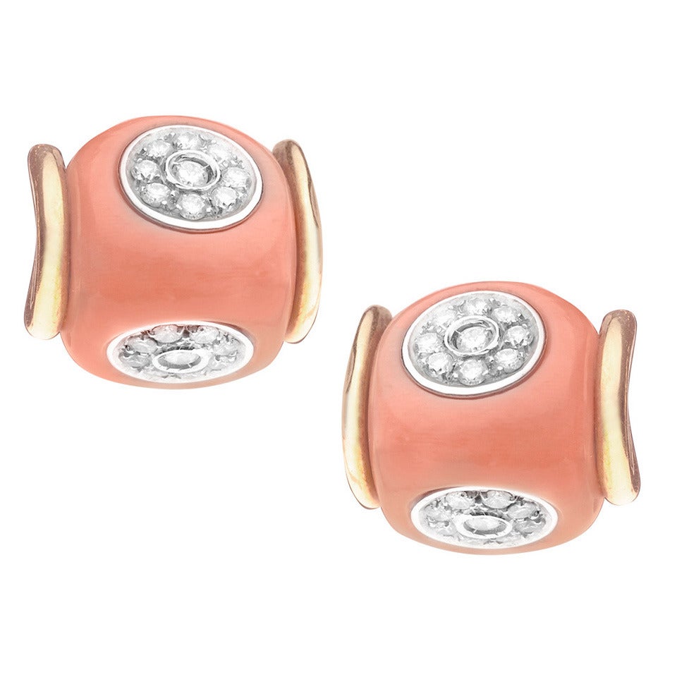 Coral Diamond Gold Earclips