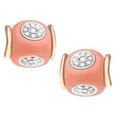 Coral Diamond Gold Earclips
