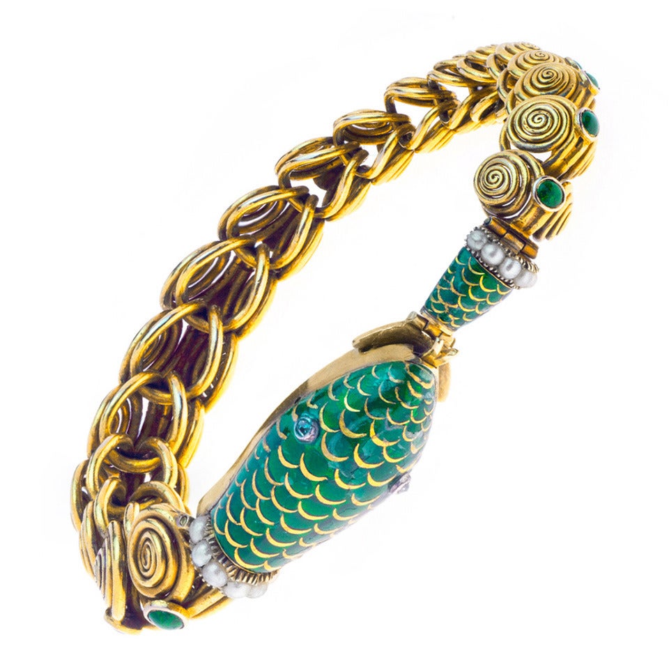Enamel Pearl Gold Snake Bracelet