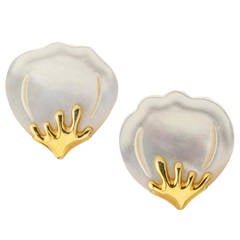 Tiffany & Co. Mother of Pearl Gold Lotus Earclips