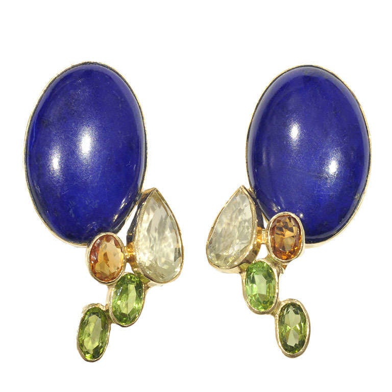 Lapis and Gemset Earclips by Jean Vendome, France