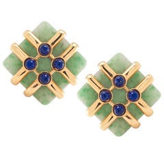 Cartier Aldo Cipullo Jade Lapis Gold Earclips