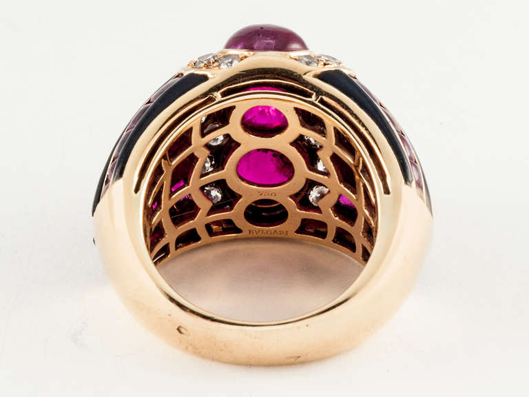 Bulgari Ruby Diamond Gold Dome Ring In Good Condition In San Antonio, TX