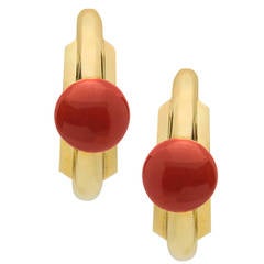 David Webb Coral Gold Ear Hoops David Webb Coral Gold Ear Hoops