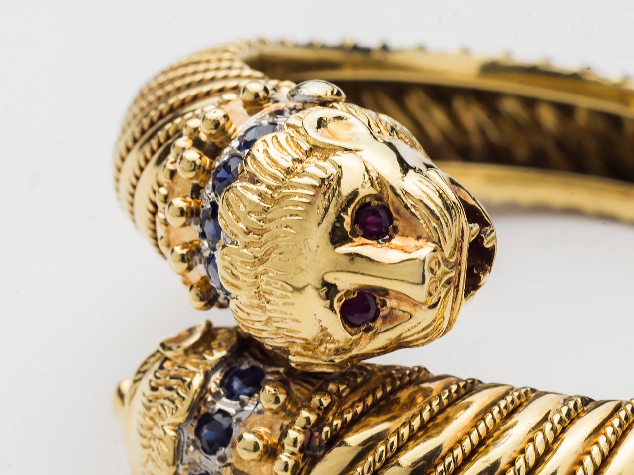 Zolotas Ruby Sapphire Gold Chimera Cuff Bracelet In Good Condition In San Antonio, TX