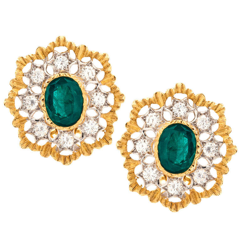 Buccellati Emerald Diamond Earclips