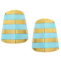Angela Cummings Turquoise Gold Striped Earclips 2