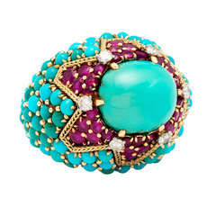 Marchak Paris Magnificent Turquoise Ruby bombe cocktail Ring