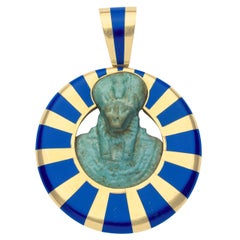 Inlaid Lapis Gold Egyptian Faience Pendant