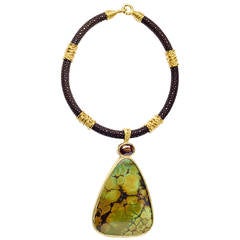 Katie Briscoe Leather Turquoise Citrine Gold Necklace