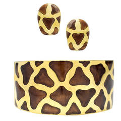 Roberto Coin Enamel Gold Giraffe Motif Bracelet and Earrings Set