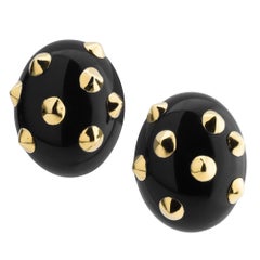 Onyx and Gold Earclips by Angela