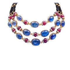 Collier de diamants en tanzanite et rubis