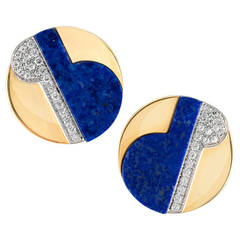Lapis Lazuli Diamond Gold Earclips