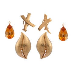 Retro Two Pair Paloma Picasso Earrings With Citrine Drops