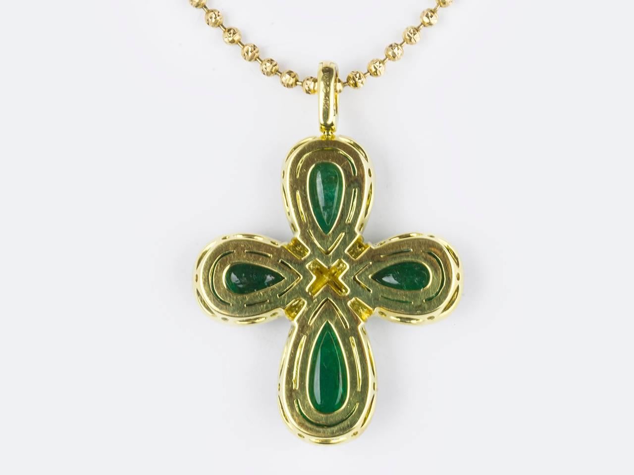 Emerald Cabochon, Tsavorite Garnet and Colored Diamond Cross Necklace In Excellent Condition In San Antonio, TX