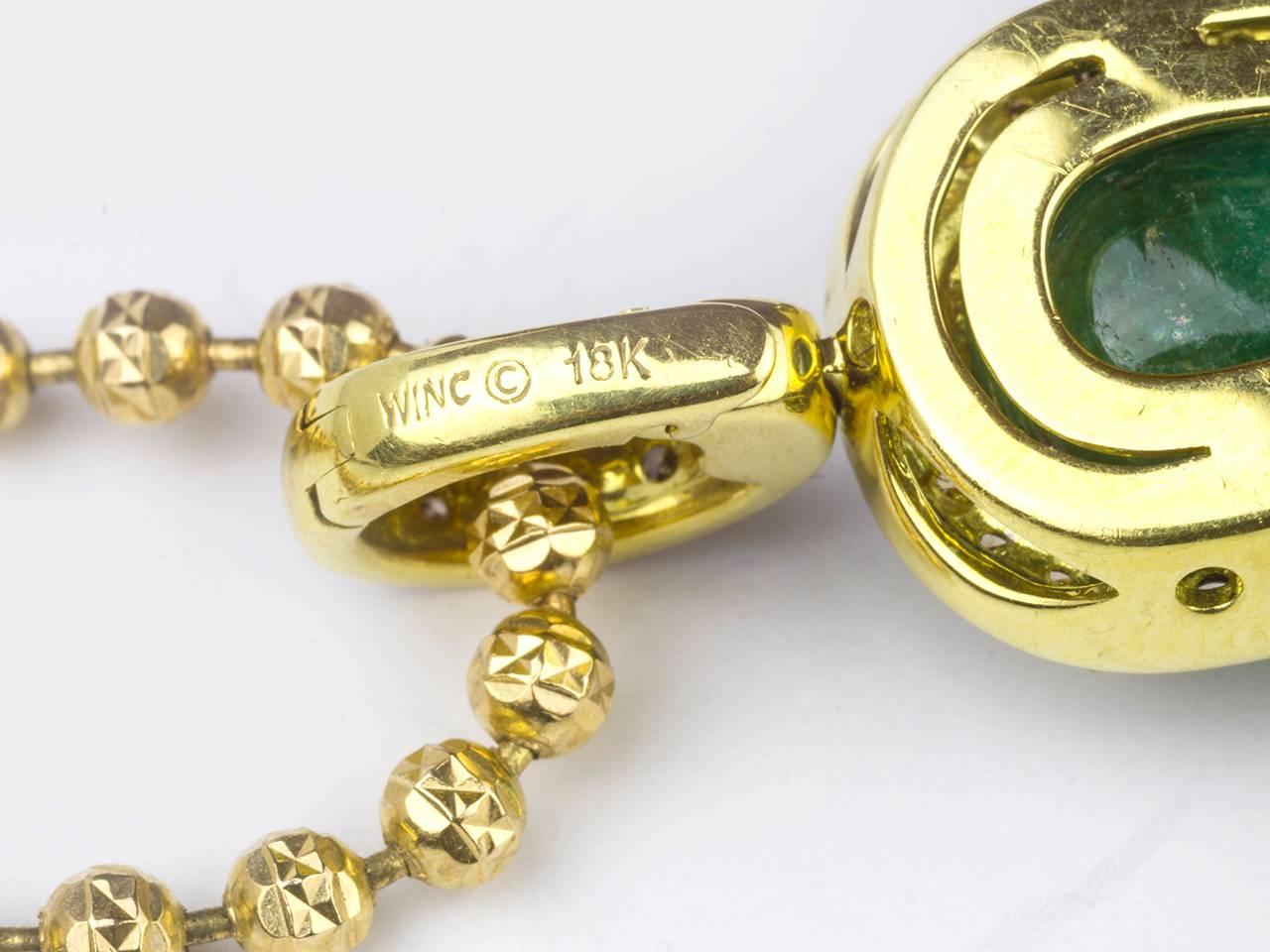 Emerald Cabochon, Tsavorite Garnet and Colored Diamond Cross Necklace 2