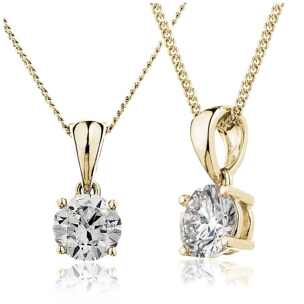 Stunning 1ct D-VS2 brilliant cut round natural diamond engagement ring crafted in 18k white or yellow gold classic 4 claw pendant on 18 inch curb chain. Hand finished to perfection by our skilled craftsmen in Hatton Garden. Note this diamond has