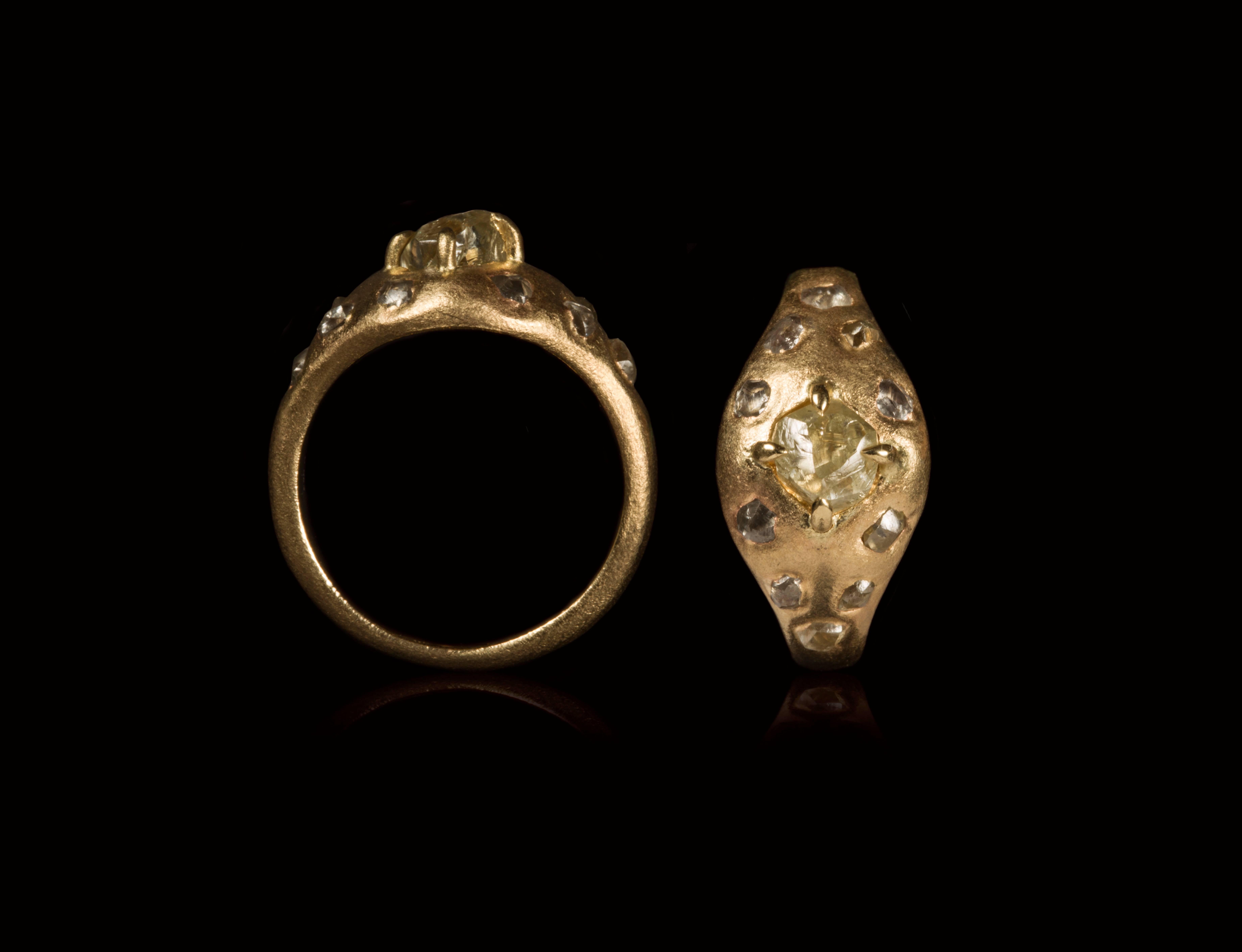Contemporary 1.25 and 1.13 Carat Rough Diamonds Cocktail Ring For Sale