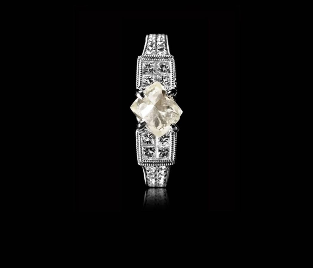 Contemporary 1.87 Carat  Rough White and 1.04 Carat Diamonds White Gold Engagement Ring For Sale