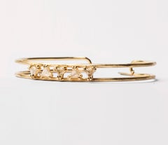 1.14 Carat Rough White Triangle Diamonds Yellow Gold Bangle Cuff Bracelet
