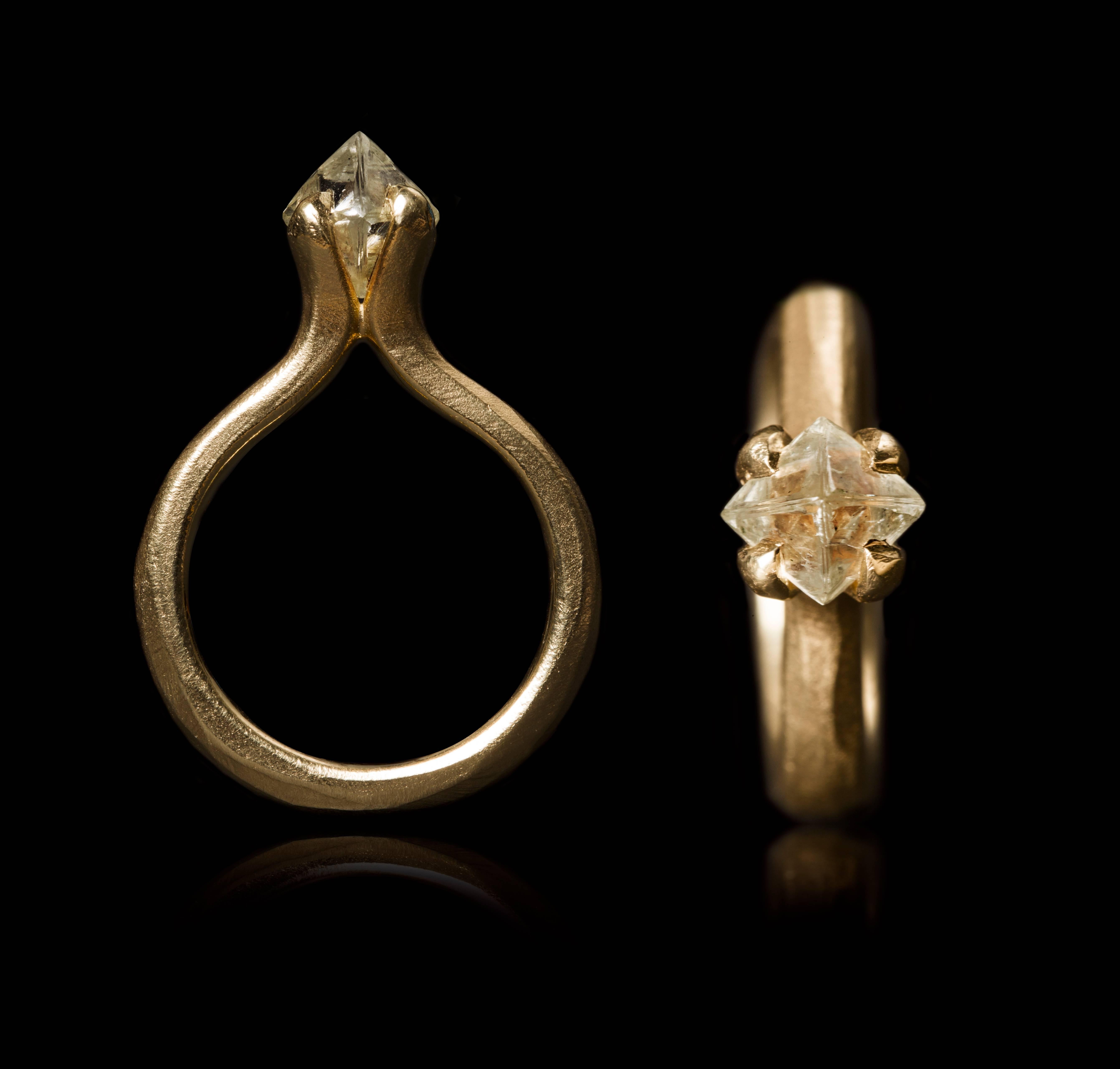 Women's 2.08 Carat White Rough Octahedron Diamond Engagement Ring