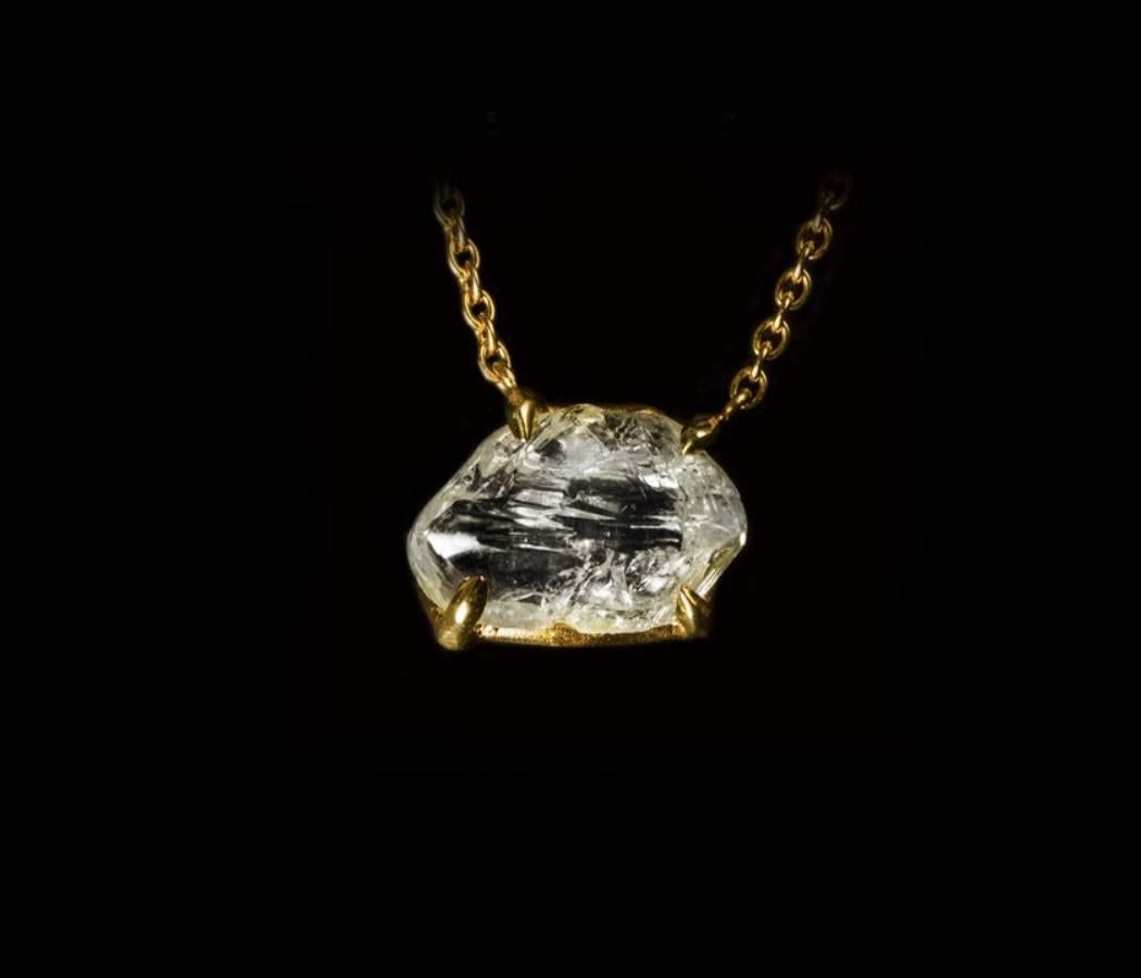 Contemporary 5.62 Carat Rough White Diamond Drop Pendant Necklace For Sale
