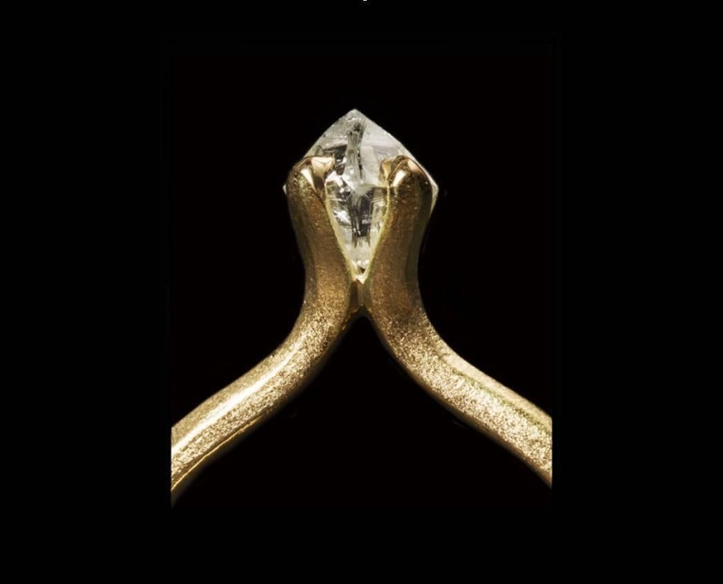 Round Cut 0.74 Carat Rough White Diamond and Brilliants Princess Engagement Gold Ring