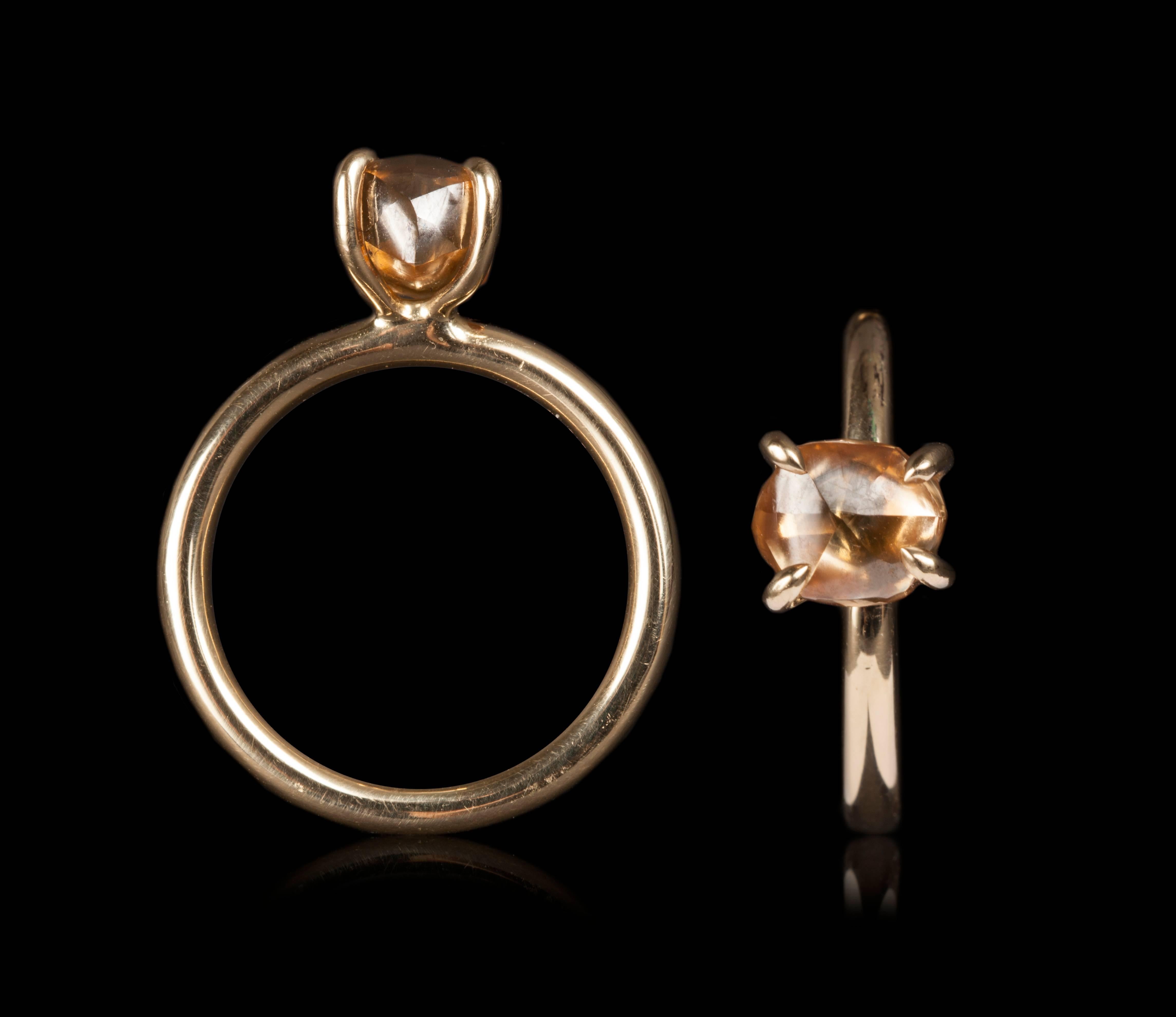 One-of-a-kind 2.90 ct. Natural Fancy Orange Brown rough diamond in 14K handcrafted gold ring.

Every rough diamond from Roughdiamonds dk has been personally handpicked by Maya Bjørnsten. The diamonds we reject are sent back to be cut into regular
