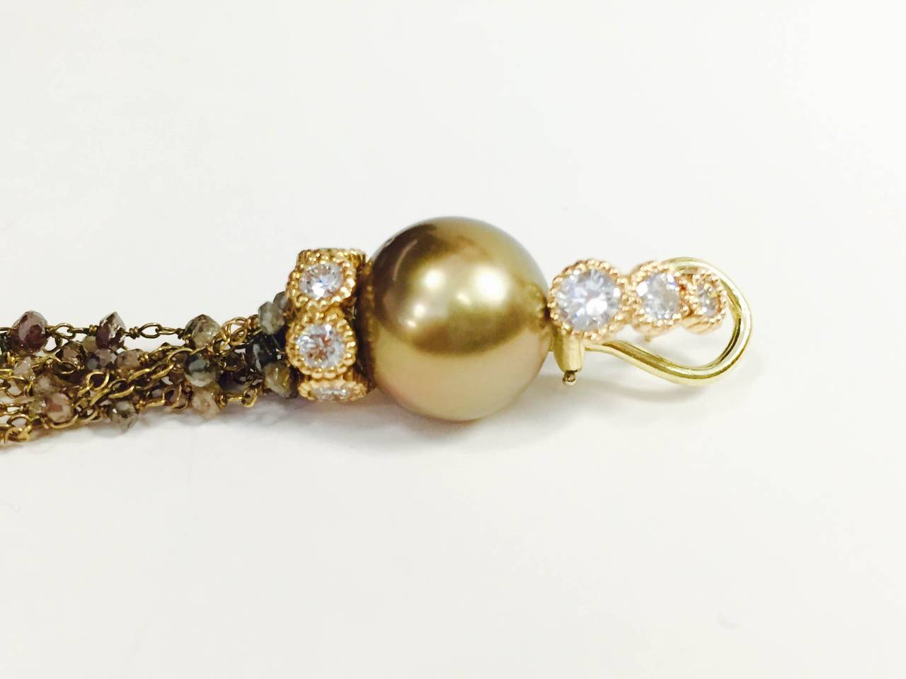 Stambolian Chocolate Pearl Diamond Gold Drop Earrings In New Condition In Boca Raton, FL