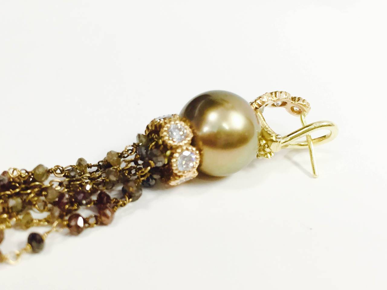Women's Stambolian Chocolate Pearl Diamond Gold Drop Earrings