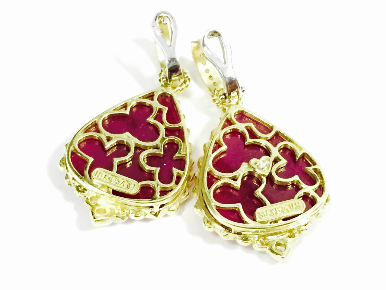 Women's Ruby Diamond Gold Drop Earrings