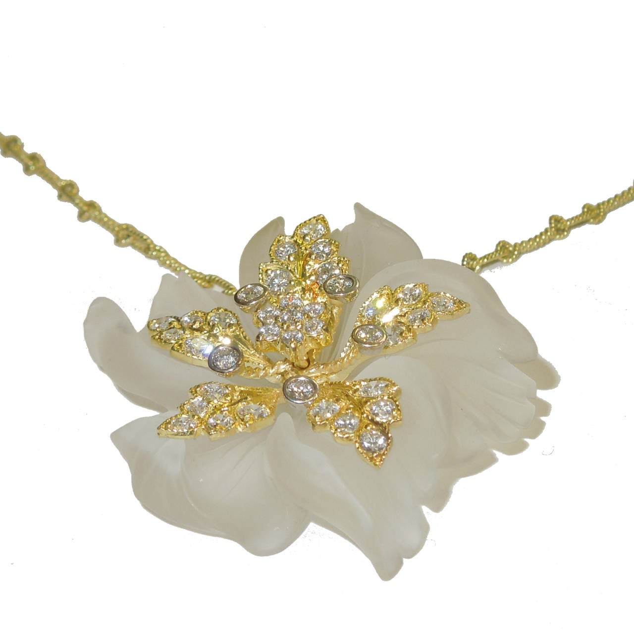 Frosted Crystal Diamond Gold Flower Pendant image 2