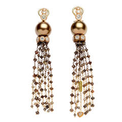 Stambolian Chocolate Pearl Diamond Gold Drop Earrings