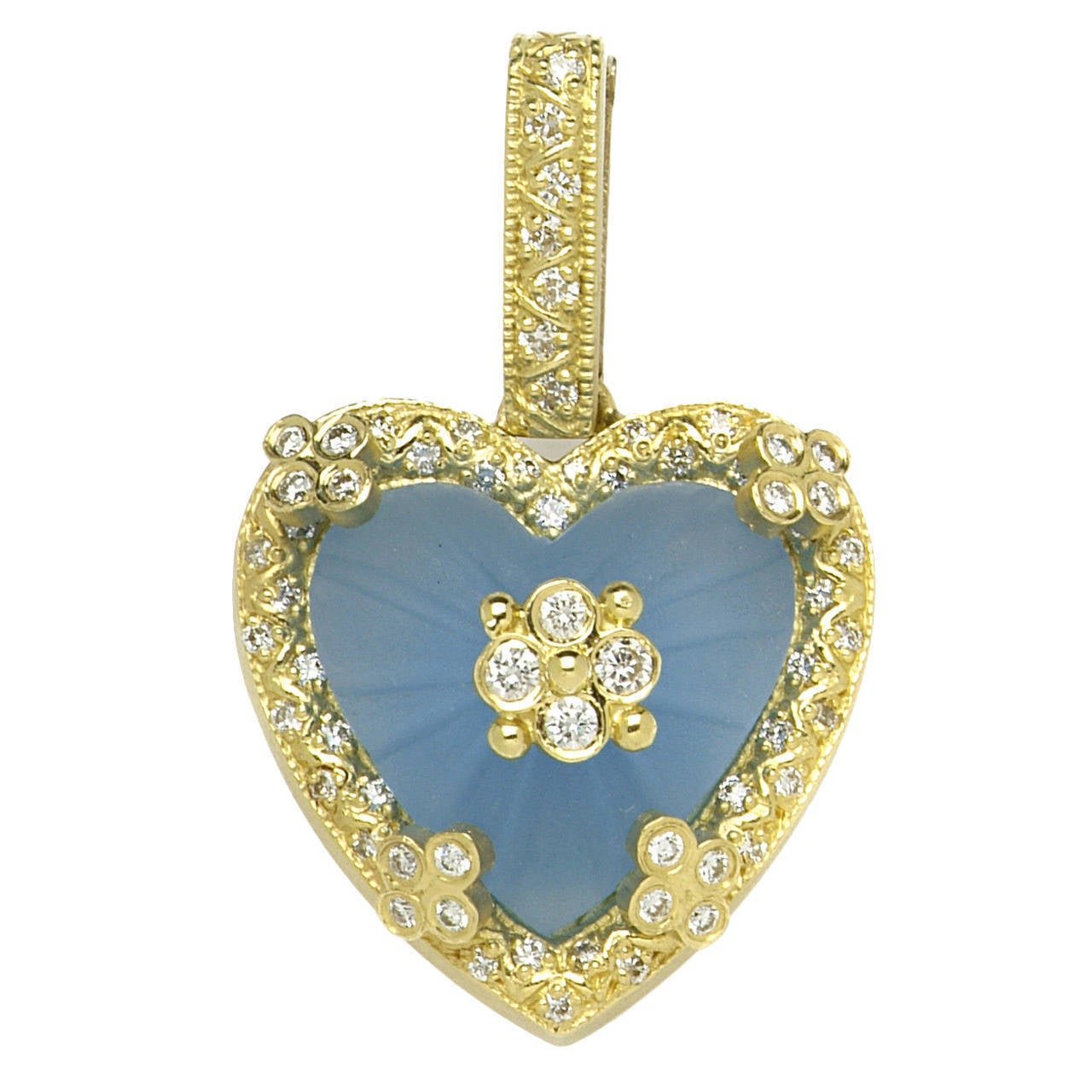 Stambolian Sapphire Bead and Gold Necklace with Two Frosted Gold Hearts 2