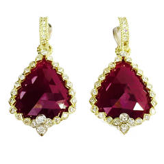 Ruby Diamond Gold Drop Earrings