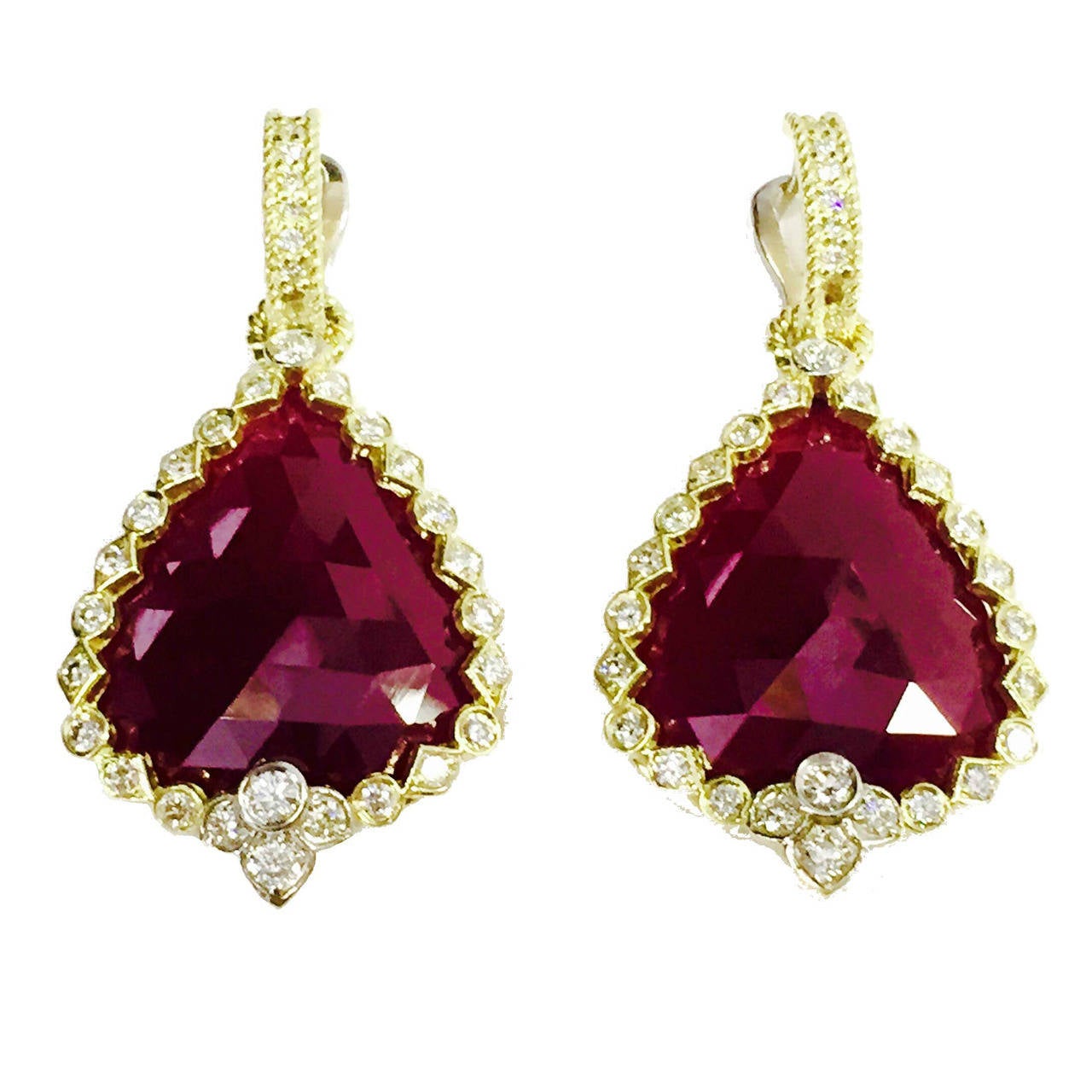 Ruby Diamond Gold Drop Earrings